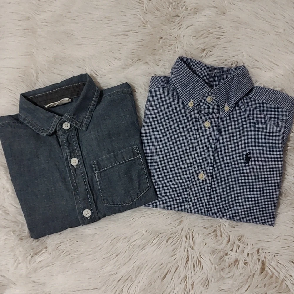 *Lot of 2* Toddler Boys Blue Button Downs Ralph Lauren, Crazy 8 100% Cotton 2T